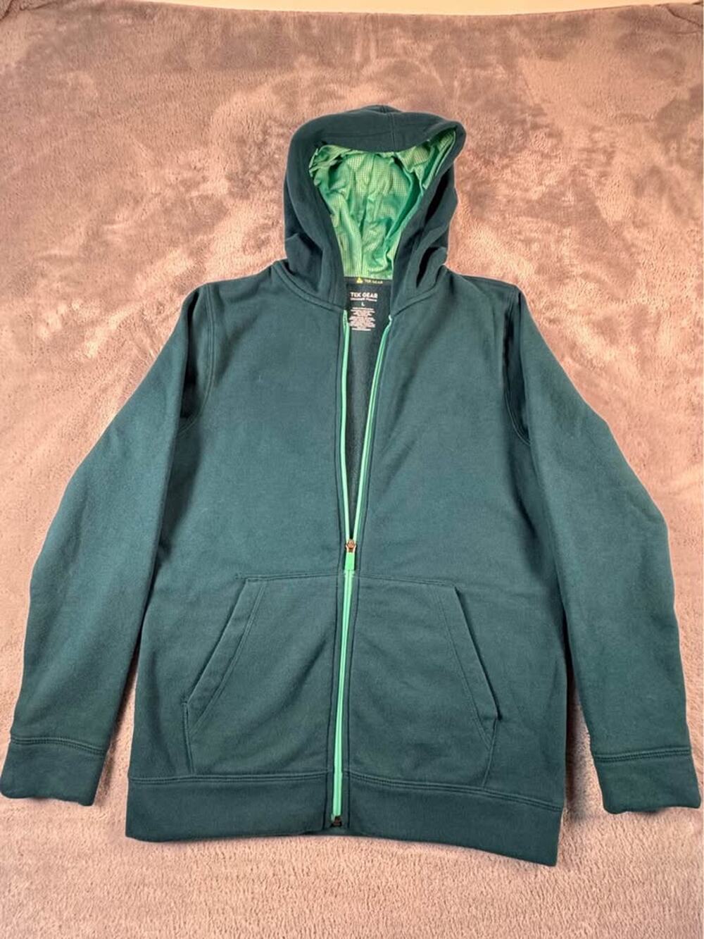 Ultrasoft Fleece Dark Green and Teal Full Zip Hoodie L